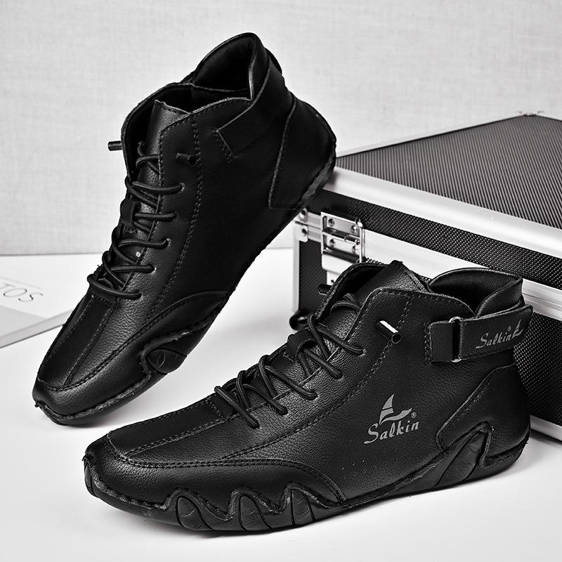 Handmade Leather Men Shoes 2025 New Retro Designer Ankle Boots Light Breathable Walking Shoes Slip on Drive Loafers Moccasins 48