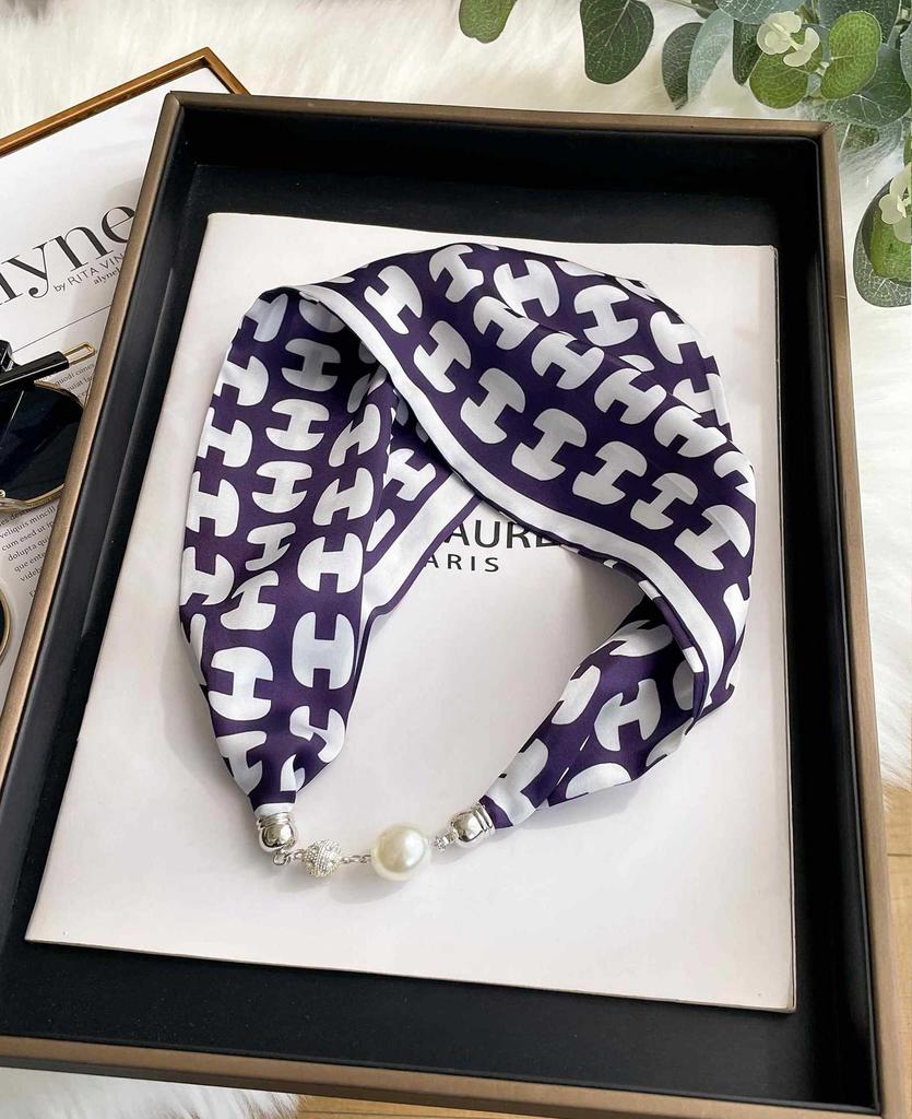 Magnetic Buckle Silk Scarf Headband Internet Celebrity New Magnetic Buckle Bracelet Small Long Women's Summer Casual Necklace Diamond Neck Band