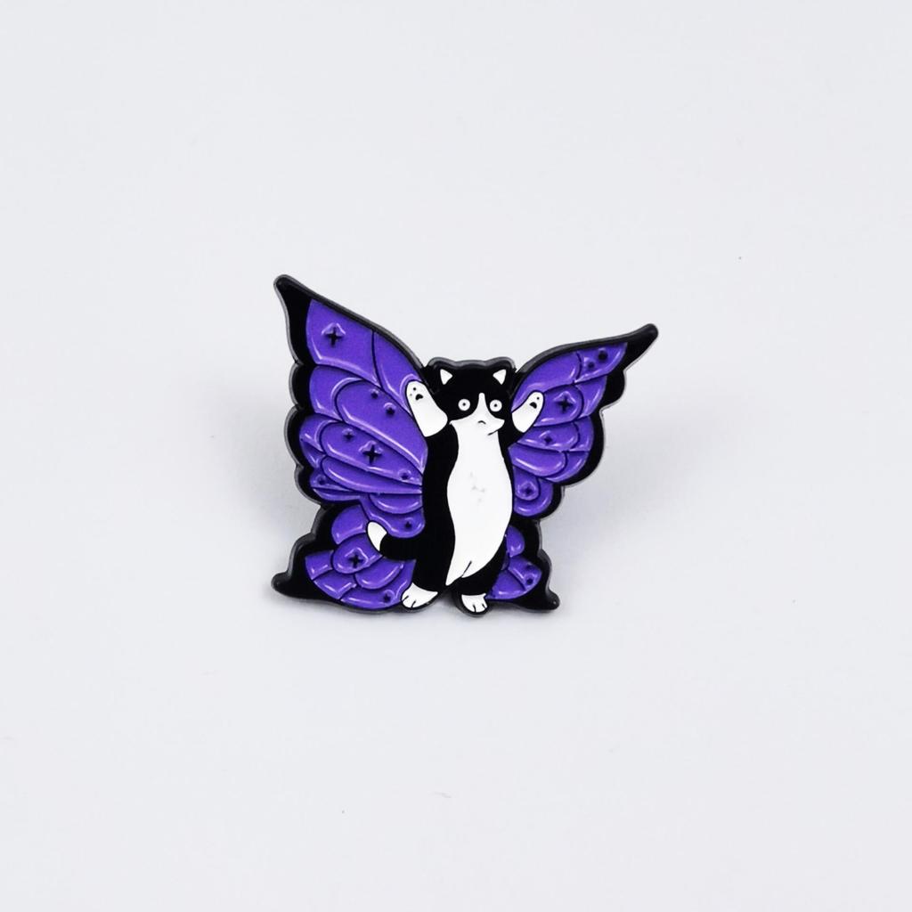 Funny Cartoon Butterfly Wing Cat Brooch: Versatile Metal Animal Badge with Drip Oil for Backpack Accessory