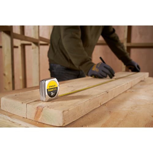 Stanley 1-33-239" Power Lock Tape Measure with End Hooks, No Holes, Silver, 3m/12.7mm