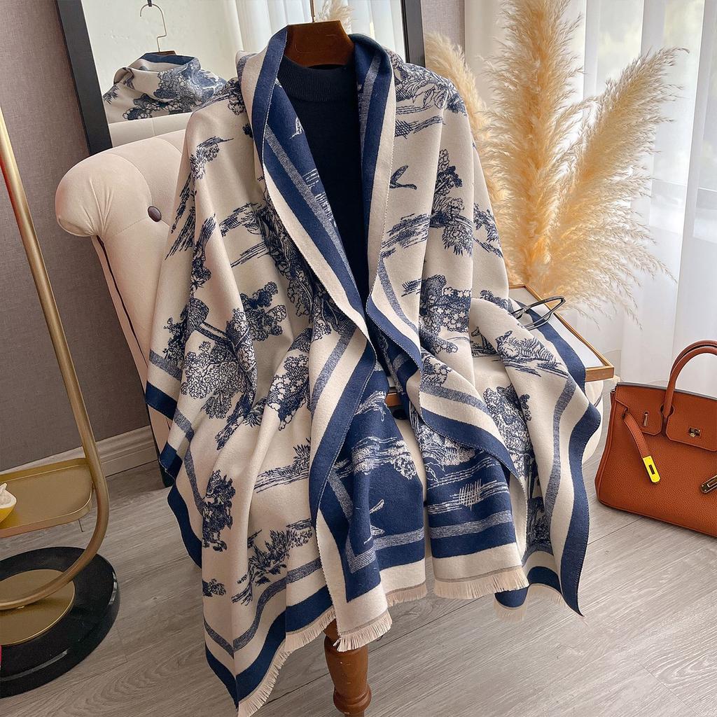 Fashion Warm Scarf Women'S Winter High Sense Classic Color Temperament Big Shawl Scarf Light Luxury Autumn And Winter