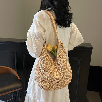 Niche Woven Bags Women's Beach Vacation Large-capacity Shoulder Bags Literary Tote Bags