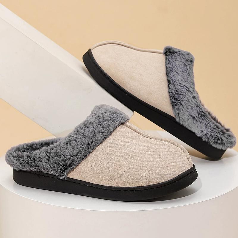 

Fashion Faux Suede House Cotton Slippers Women 2025 Winter Non Slip Slip On Plush Slippers Woman Furry Warm Cotton Slides Female 44-45 хаки