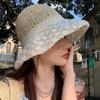 New Small Fresh Lace Straw Hat Sunshade, Summer Sunscreen Travel Big Brim Bucket Hat Hollow