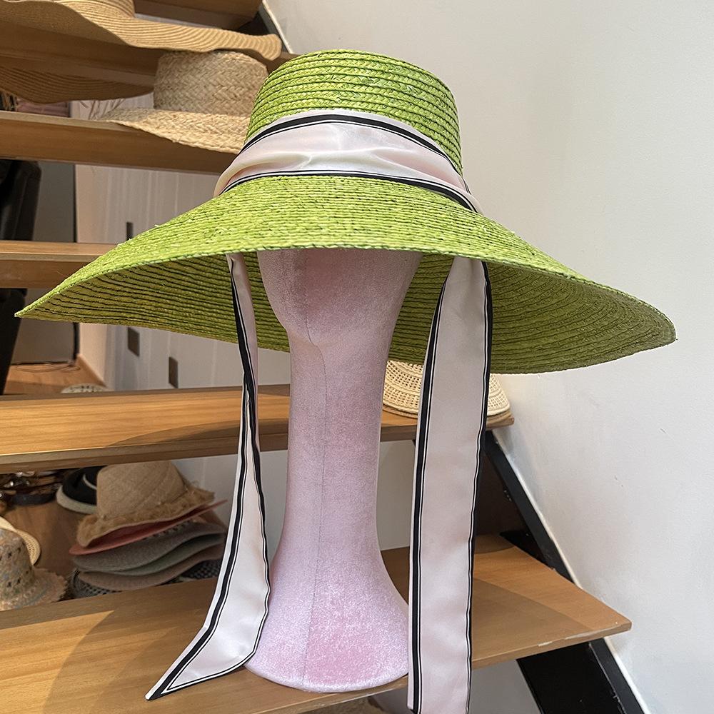 Women's fashion green eaves beach hat vacation photo modeling hat wide edge sun hat straw shade straw hat