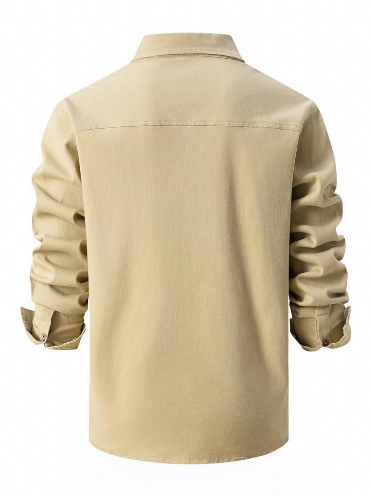 European Style Men's Washed Stretch Cotton Business Casual Long Sleeve Shirt