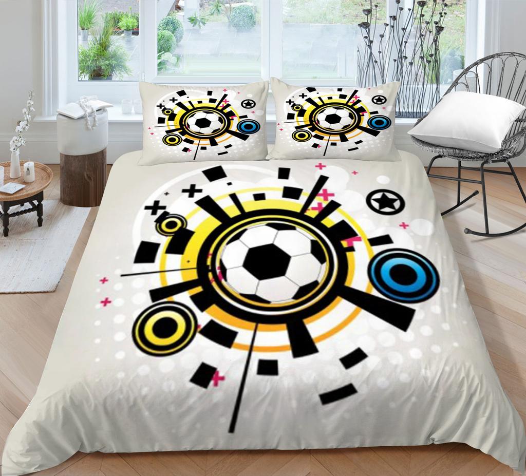 Football Series Quilt Cover Pillowcase Three-Piece Set Polyester Abraded 3D Digital Printing