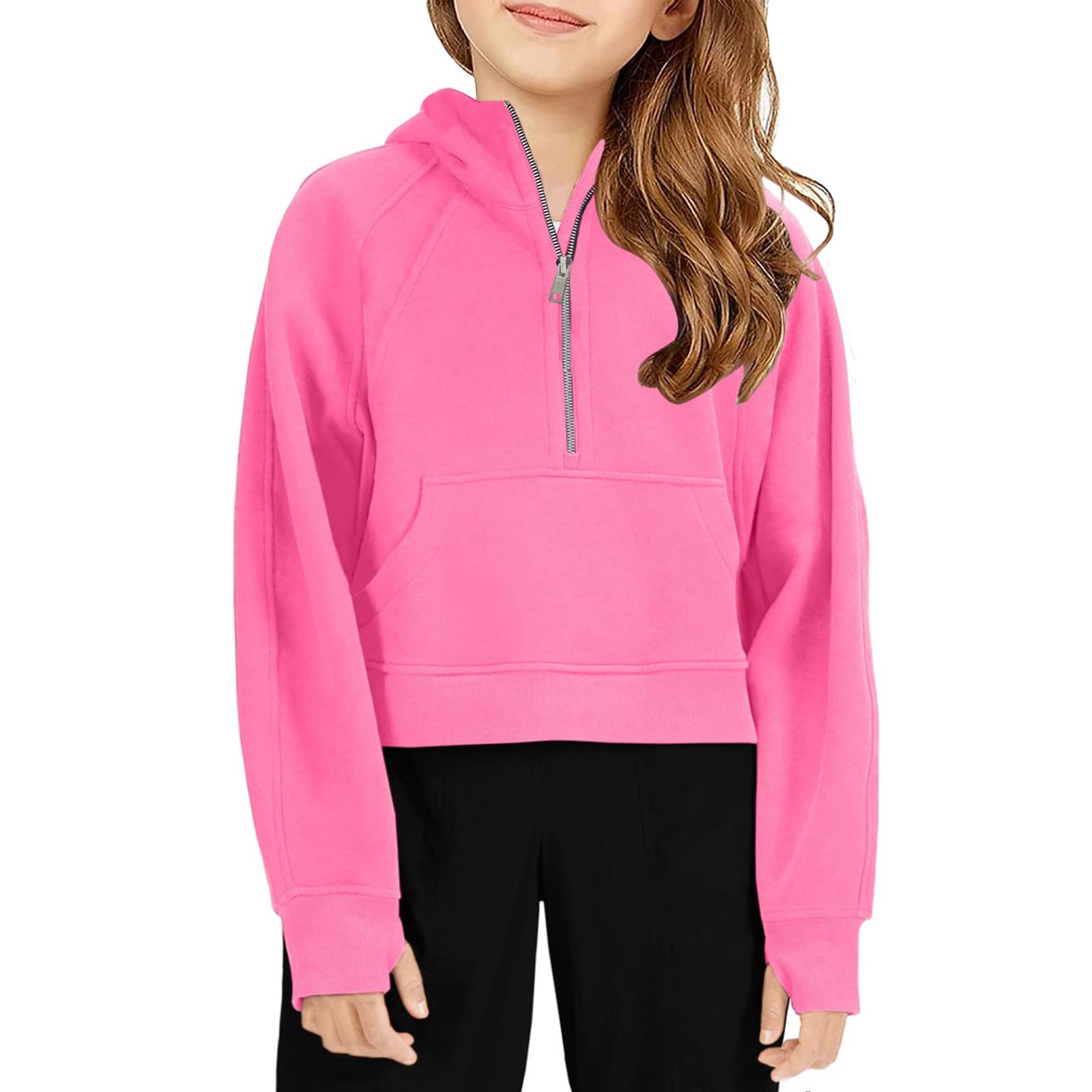 

Детская флисовая толстовка с капюшоном на молнии до середины и отверстиями для больших пальцев для девочек, однотонная 160