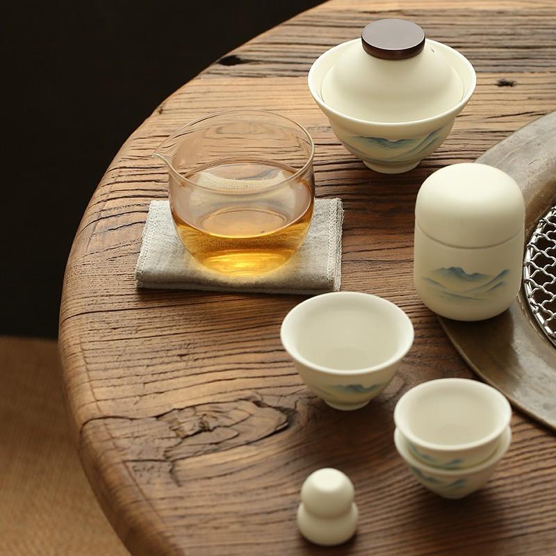 Tea Set Cover Bowl Quick Cup with Tea Pot Tea Sea Gong Cup Travel Tea Set Outdoor Portable