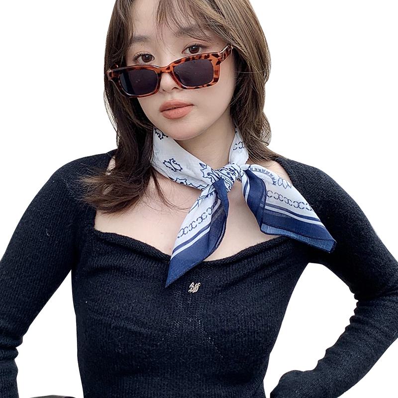 1116 printed small square scarf cotton and linen silk scarf women's spring and autumn summer headscarf decorative headband Korean version thin vers