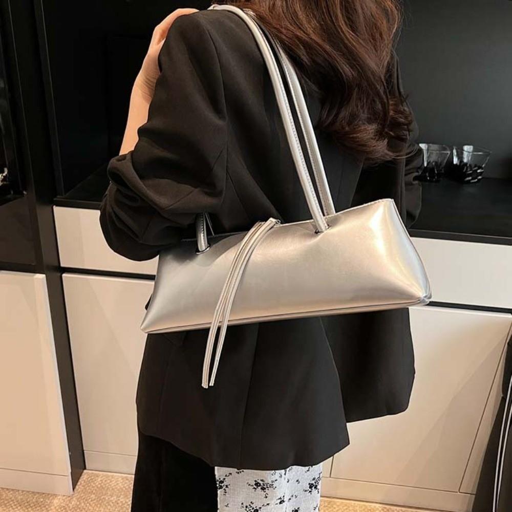 Sweet French Stick Handbag Solid Color Texture Underarm Bags All-match PU Shoulder Bag  Travel