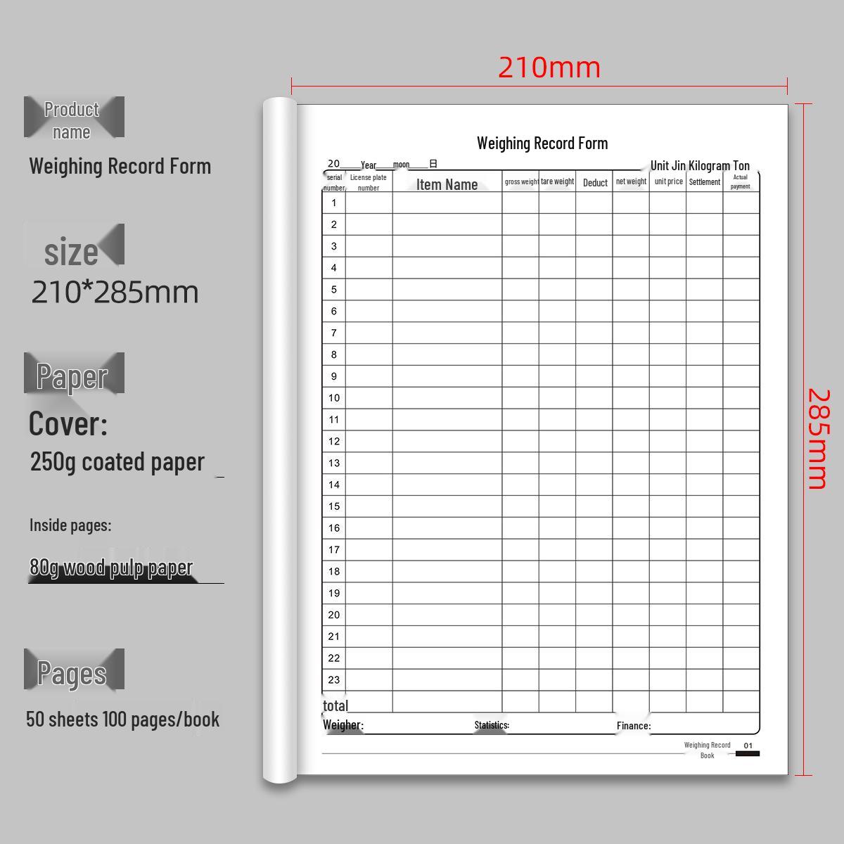 Customizable A4 Vehicle Weighing Record Book for Easy Re-Entry of Weighing Data