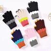 Winter velvet thickened cotton warm windproof cold knitted wool cute touch screen gloves female winter lady five fingers