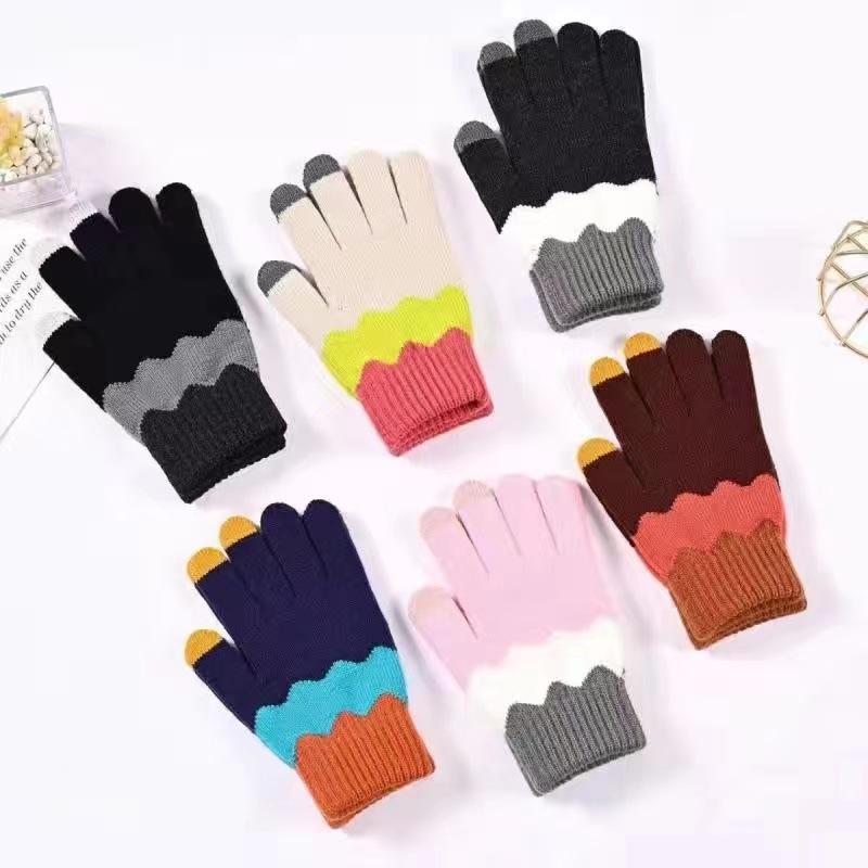 Winter velvet thickened cotton warm windproof cold knitted wool cute touch screen gloves female winter lady five fingers