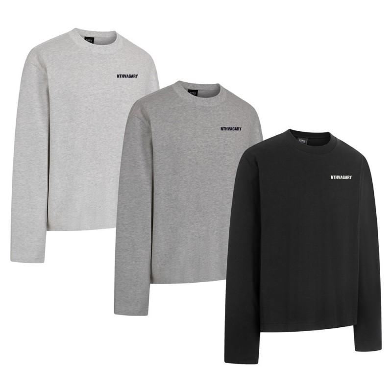 Herren Langarm T-Shirt Grafischer Buchstabenaufdruck Baumwolle Lässig Streetwear Rundhalsausschnitt Lockerer Schnitt 320g Schwergewicht