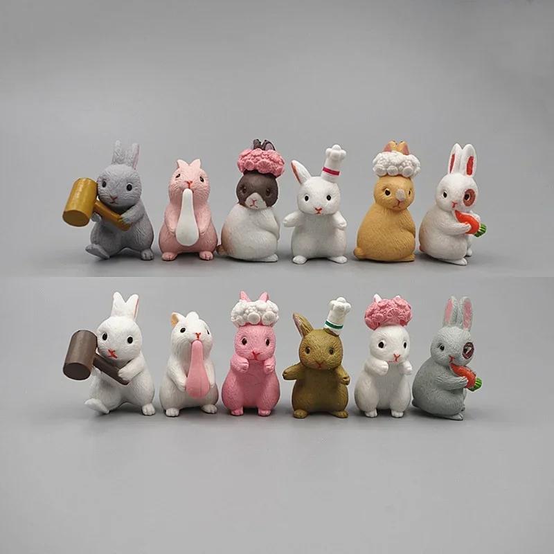 12Pcs Mini Funny Rabbit Desktop Ornament Animal Statue Mini Rabbit Decorative Crafts Garden Decorations Mini Horticultural Craft