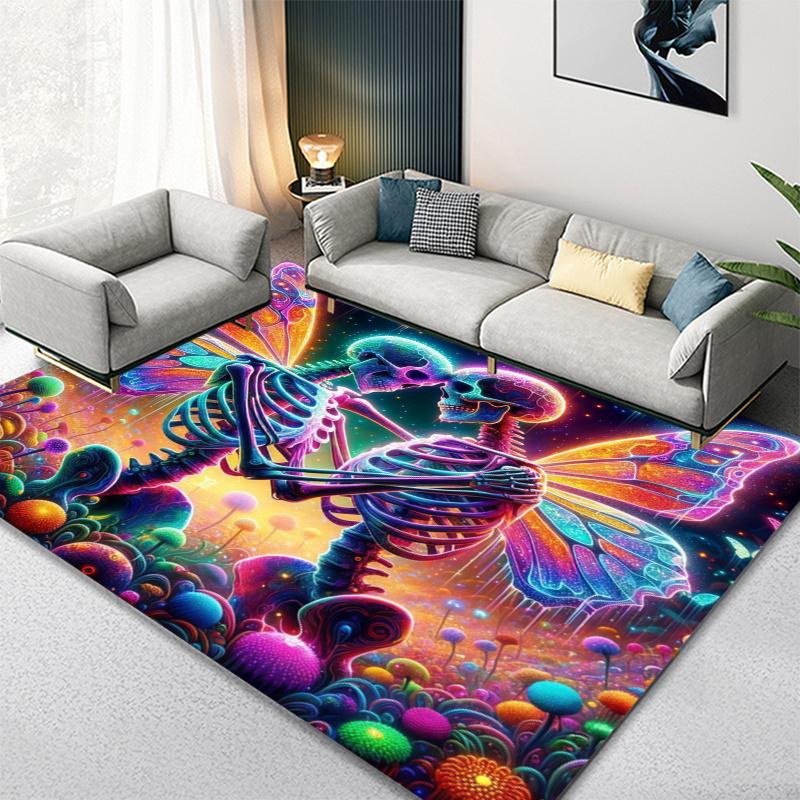 Skull Couple Carpet Rug for Living Room Bedroom Home Sofa Decoration,Kids play Non-slip Floor Mat