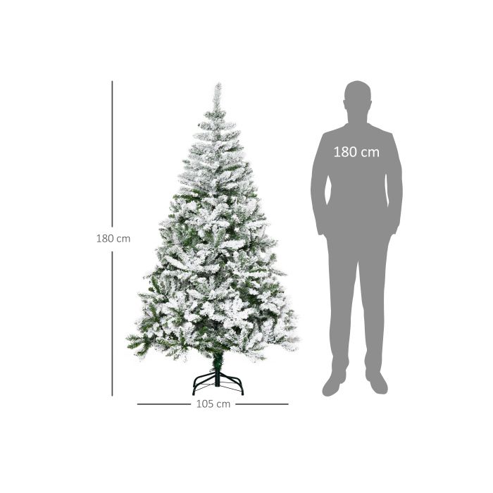 HOMCOM Sapin De Noël Artificiel, Effet Neige, Ignifuge, Construction À Charnières, Vert/blanc