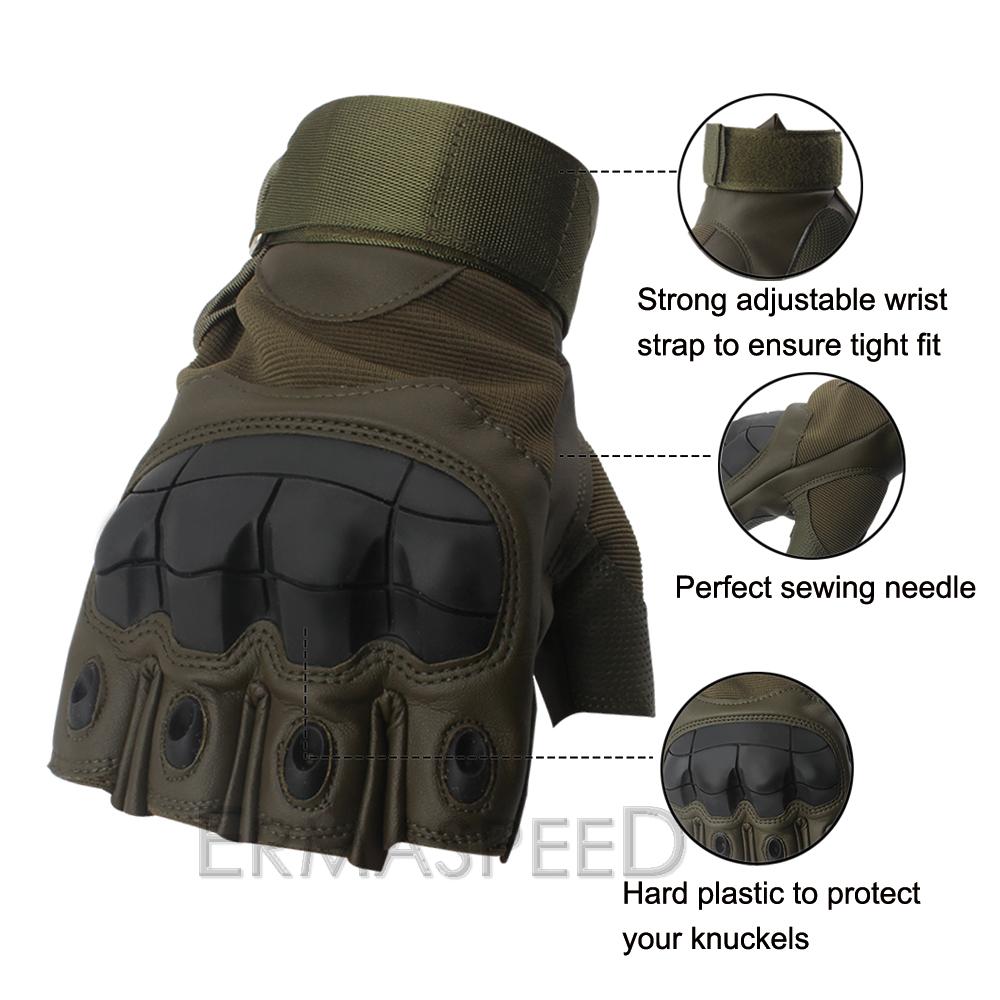 Pereche de mănuși de motocicletă cu jumătate de deget pentru echitație de vară, mănuși tactice din piele, cu articulații duri, mănuși pentru motociclete, bărbați, motociclist off-road