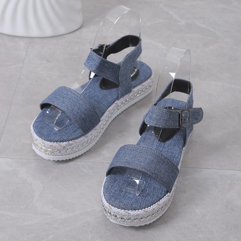 Damen Übergröße Gewebte Riemen Plateau Sandalen Offene Zehen Bequeme Strandschuhe