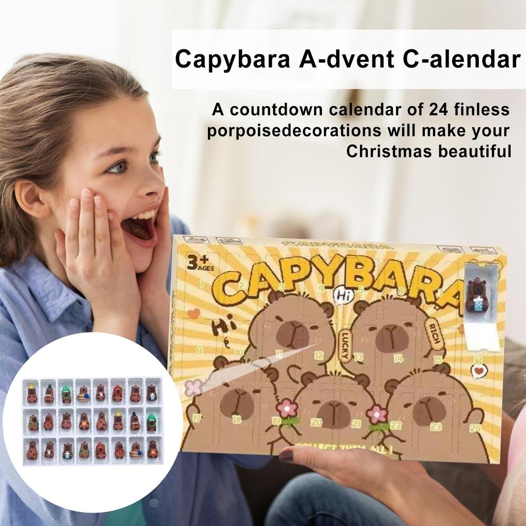 24 Tage Countdown Kalender 2025 Weihnachts-Countdown-Kalender mit 3D Capybara Dekorative Tierspielzeuge Feiertags-Heimdekoration