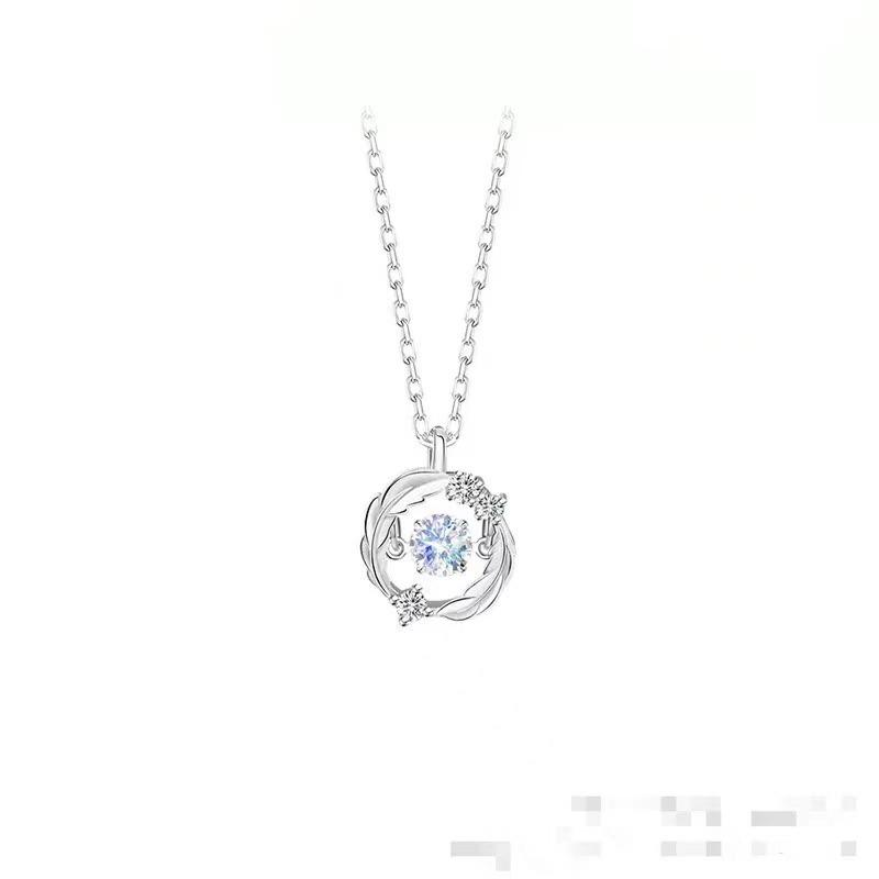 Collier Cœur Battant Plume Vous Accompagne pour Femmes Design de Niche Luxe Léger Chaîne Clavicule Pierre de Lune