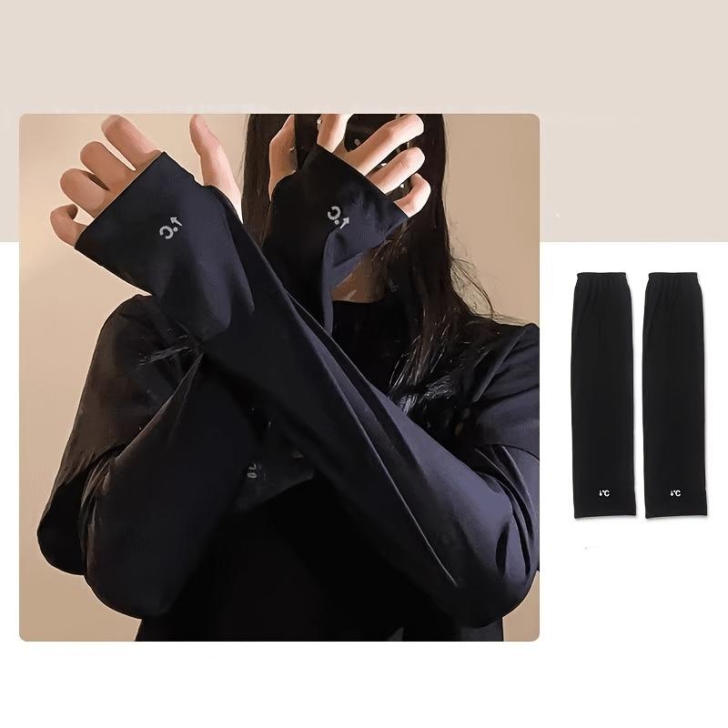 

1PAIR sunscreen ice sleeves women s summer ice silk UV protection new sleeves loose and enlarged breathable cycling sleeves чёрный