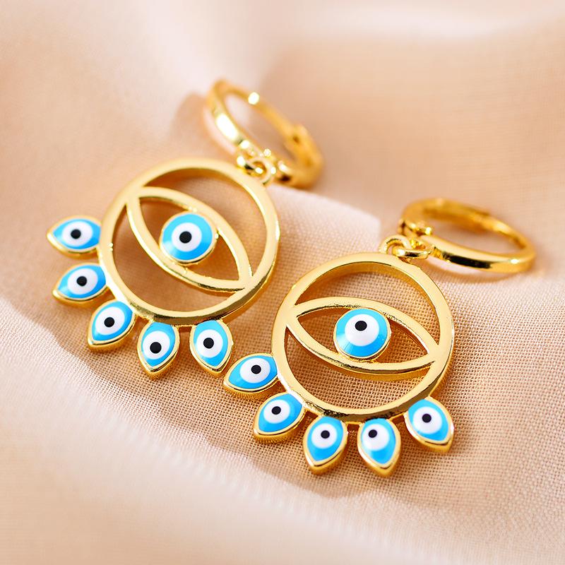 

Корейский тренд Универсальные стеклянные серьги-капли медного цвета синий