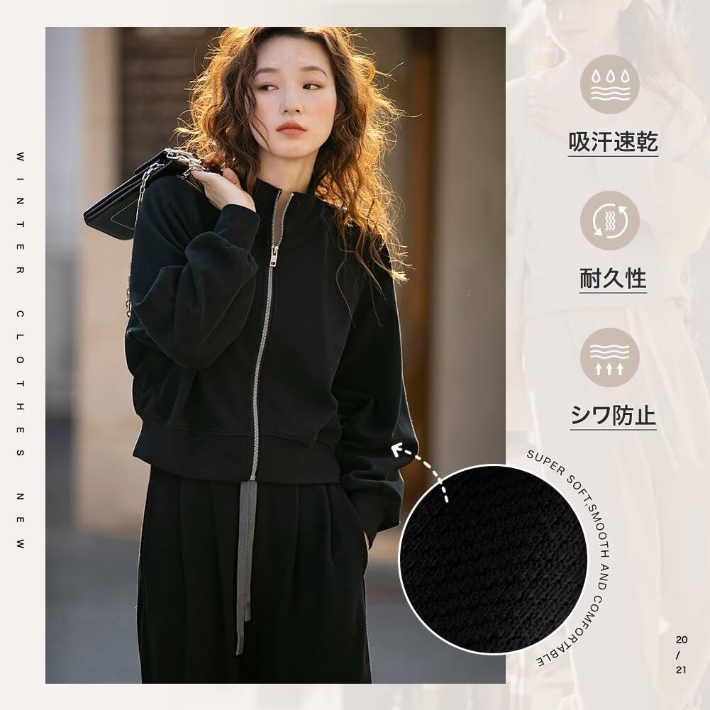 Muxuryee Tracksuit Training Loose Size Medium Women's Set, Sweatshirt, Hoodie, Sportswear, Wear, Loungewear, Casual, Fit, 331, Black,