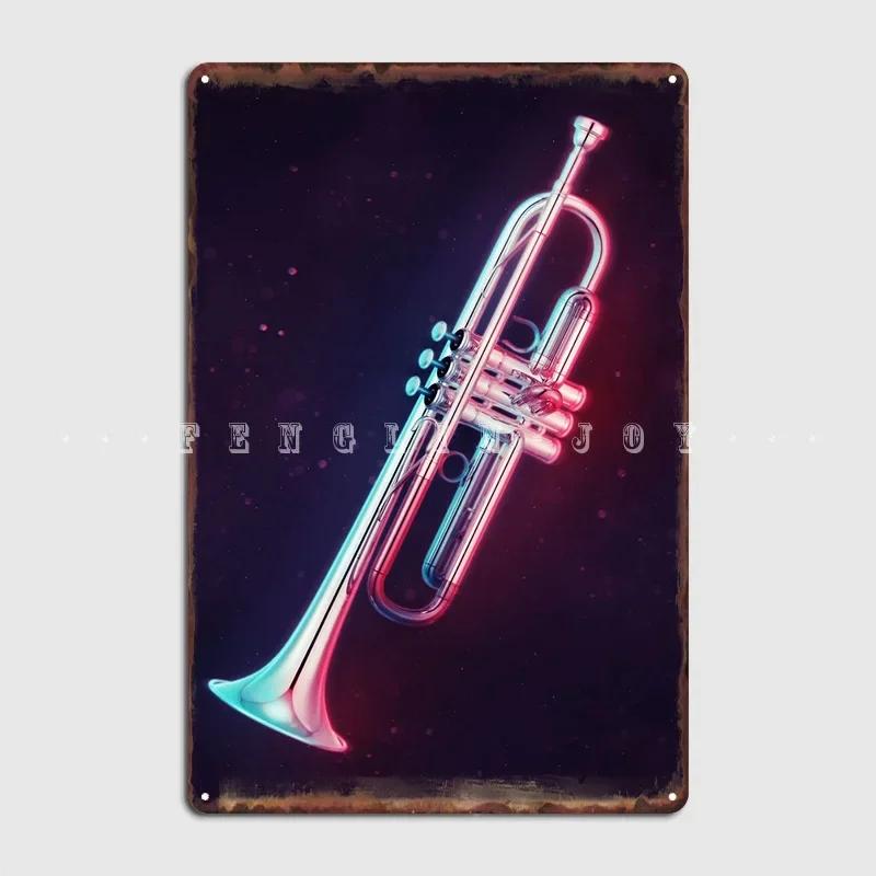 Neon Trumpet Metal Plaque Poster Wall Mural Kitchen Designing Plaques Tin Sign Posters