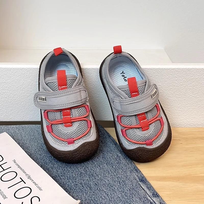 Kids Mesh Panel Color Block Hook and Loop Casual Sneakers 22 красный