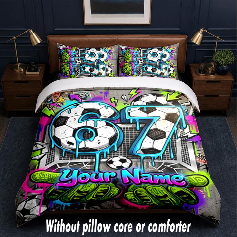 Set Lenzuola 3 Pezzi Tema Graffiti Testo o Nome Personalizzato, 1 Lenzuolo Sotto & 2 Federe Biancheria da Letto Personalizzata per la Casa