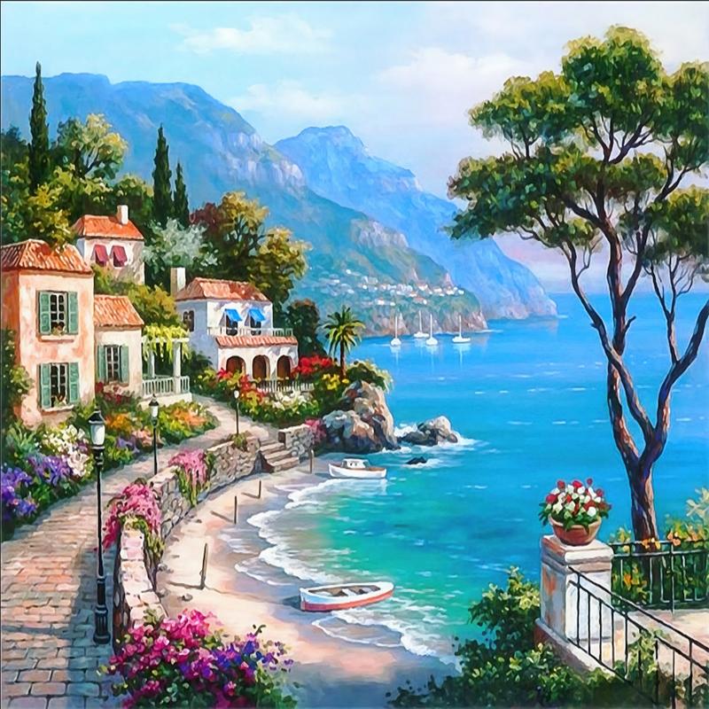 Custom 3D Mural Wallpaper Mediterranean Oil Painting Landscape Wall Papers Home Decor Living Room Sofa TV Background Wall Paper