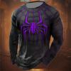 Men's casual long sleeved O-neck T-shirt with spider print