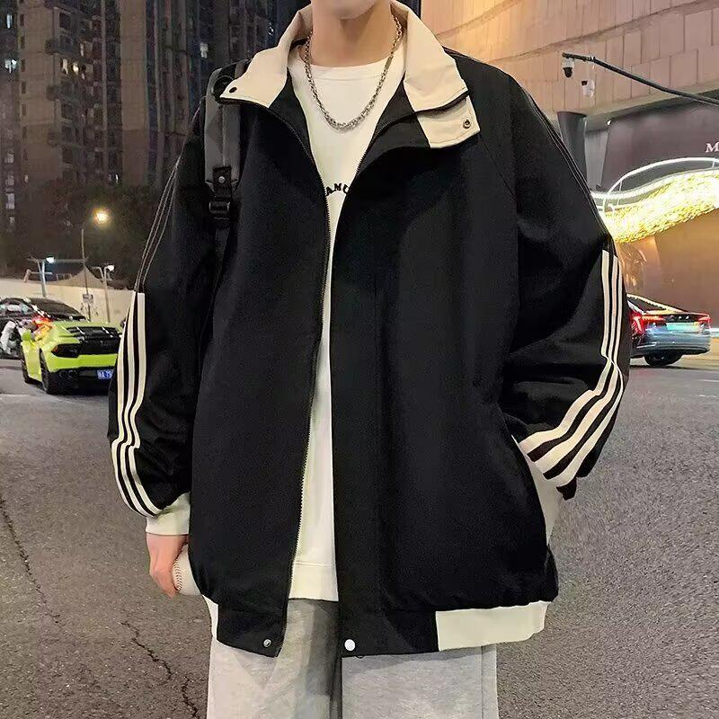 Men's Plus Size Trendy Lapel Baseball Jacket - Spring/Autumn Casual Outerwear.