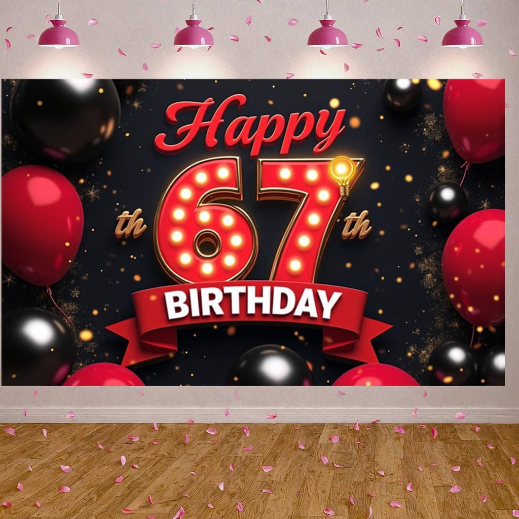 Birthday Party Backdrop Sparkling Stars 67th Celebration Background Party Celebration Backdrop Colorful Confetti For Photo Shoot