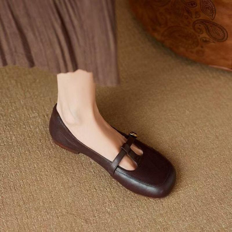 Soft Leather Soft Sole 2025 Spring and Summer New Handmade Women's Shoes Niche Retro Mary Jane Japanese and Korean Lace-up Flat-soled Women's Sing