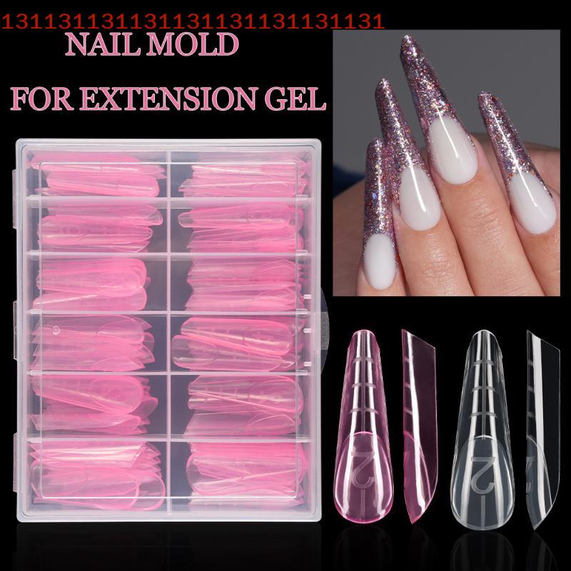 120 Stück Acryl Nagelspitzen Form mit Kanten und Skala Schnellaufbau Gel Verlängerung Top Obere Formen für Falsche Nägel