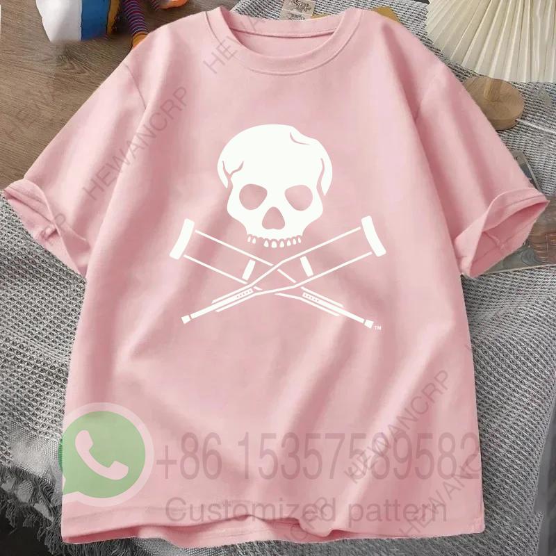 Skull Crutches TShirt Summer Mens Tracksuit Harajuku Pullover Round Neck Shortsleeved Top Cotton Sweatshirt Casual Sportswear