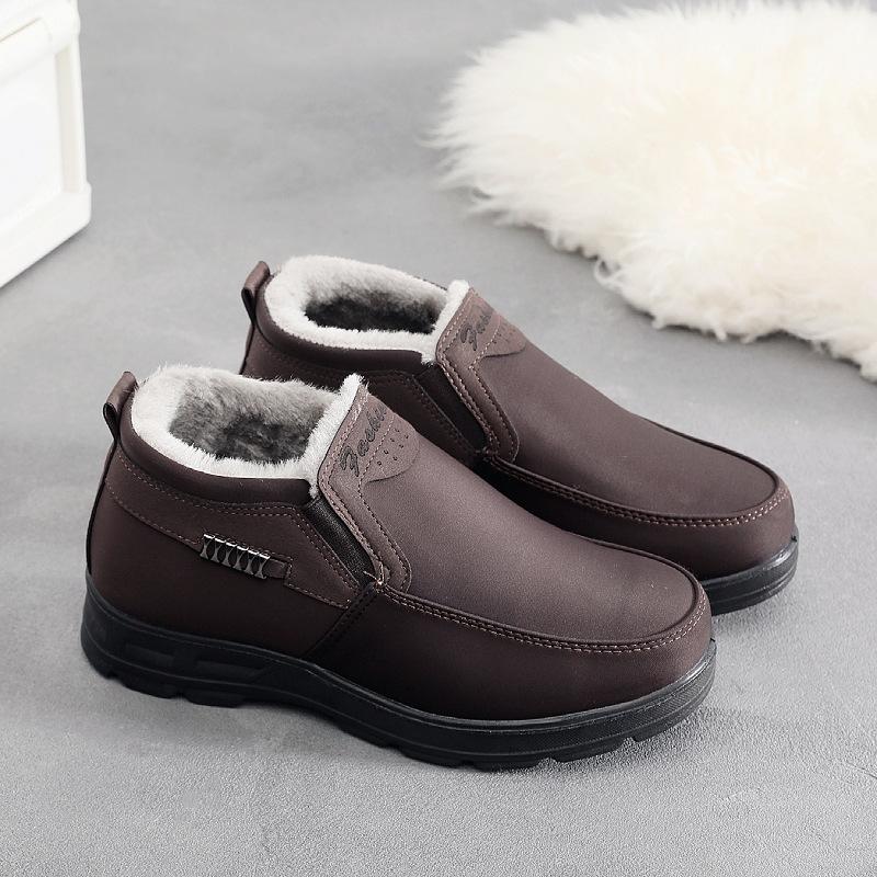 2025 winter new men's cotton shoes non-slip warm leather waterproof elderly cotton shoes piled thickened snow boots