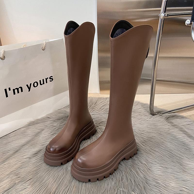 Korean version but knee women's boots 2025 autumn new thick-soled boots velvet thin Internet celebrity knight boots