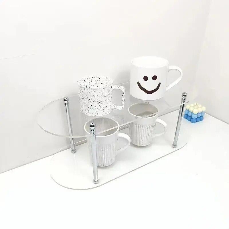 

Акриловая полка для чашек, столешница, стеллаж для хранения косметики, настольный дисплей для чашек, многослойный держатель для кофейных чашек, декор Transparent 2 layers