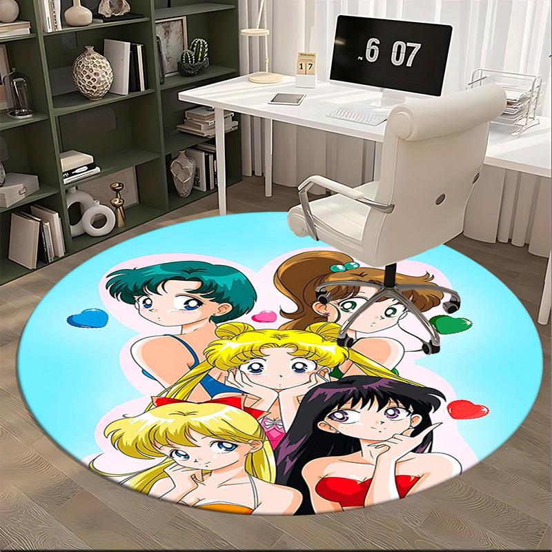 1pc Anime Sailor Moon Round Carpet  Office Chair Mat, NonSlip Rug for Home Decor, Seasonal Gift, Suitable for Office, Living Room