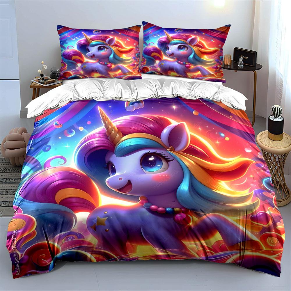 Colorful Unicorn Bedding Set Bedding Duvet Cover Set Duvet Cover Pillowcases (1 * Duvet Cover 2 * Pillowcases, without duvet insert)