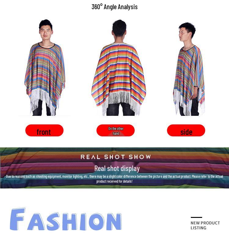 Colorful Striped Mexican Halloween Costume Cloak