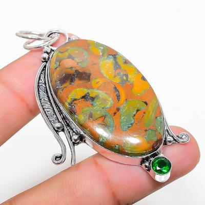 Μενταγιόν από φυσικό μπαμπού Jasper, Peridot Gemstone 925 μενταγιόν 2,60" T8U91