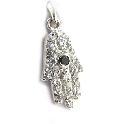 [M6957] - Silver Pendant 'Main Fatma' White Black