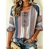 Women's elegant printed lace-up flared top, stylish and versatile, comfortable and skin-friendly