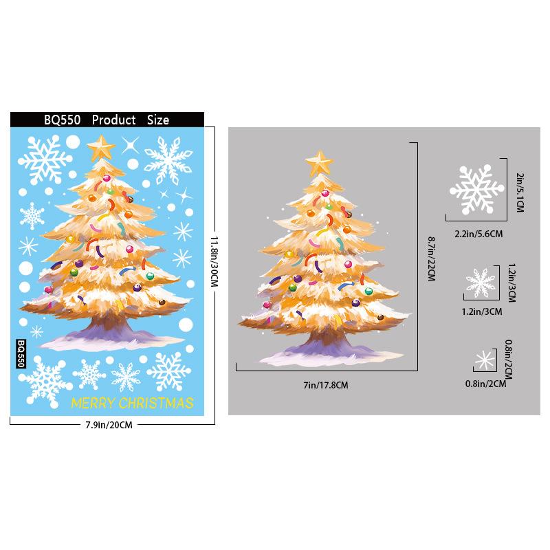2/3/5PCS Christmas Electrostatic Window Clings Decor Set - Snowman Snowflake Tree Stickers For Glass Door Shop Display