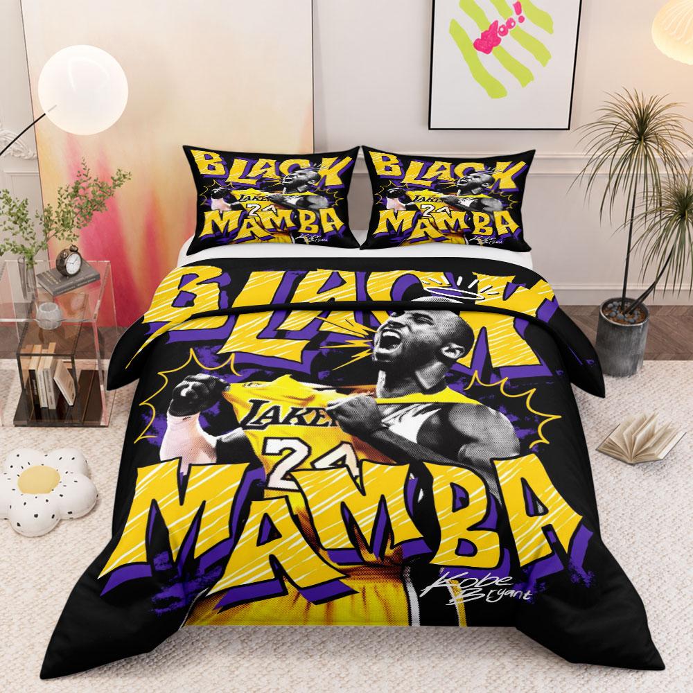 Retro Kobe Bryant Black Mamba Poster Yellow King Size Duvet Cover, Quick Dry Duvet Cover Set, Hygienic Washable Duvet Cover